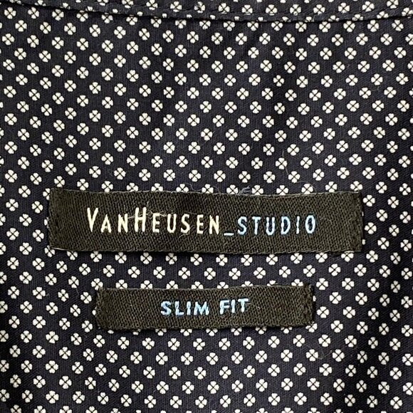 Van Heusen size 16-16.5 32/33 Slim Fit Button Front Shirt Wrinkle Free Navy Blue - Picture 5 of 7